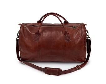 Johnny Fly Large Leather Duffle Bag Weekender Carry On Travel Bag New