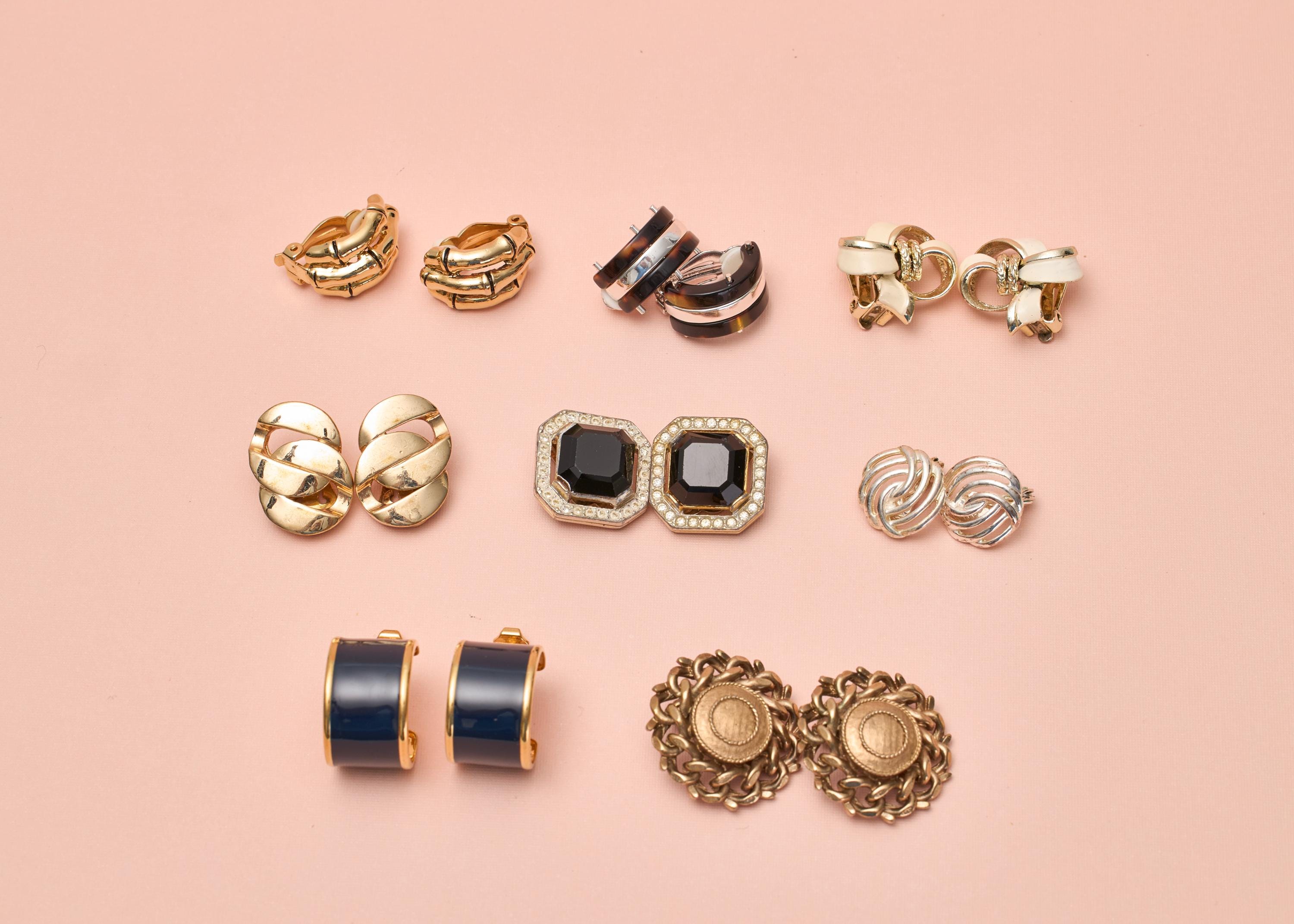 Boucles D'oreilles Clips Vintage Sphinx - Verre Cabochon Doré - Occasion