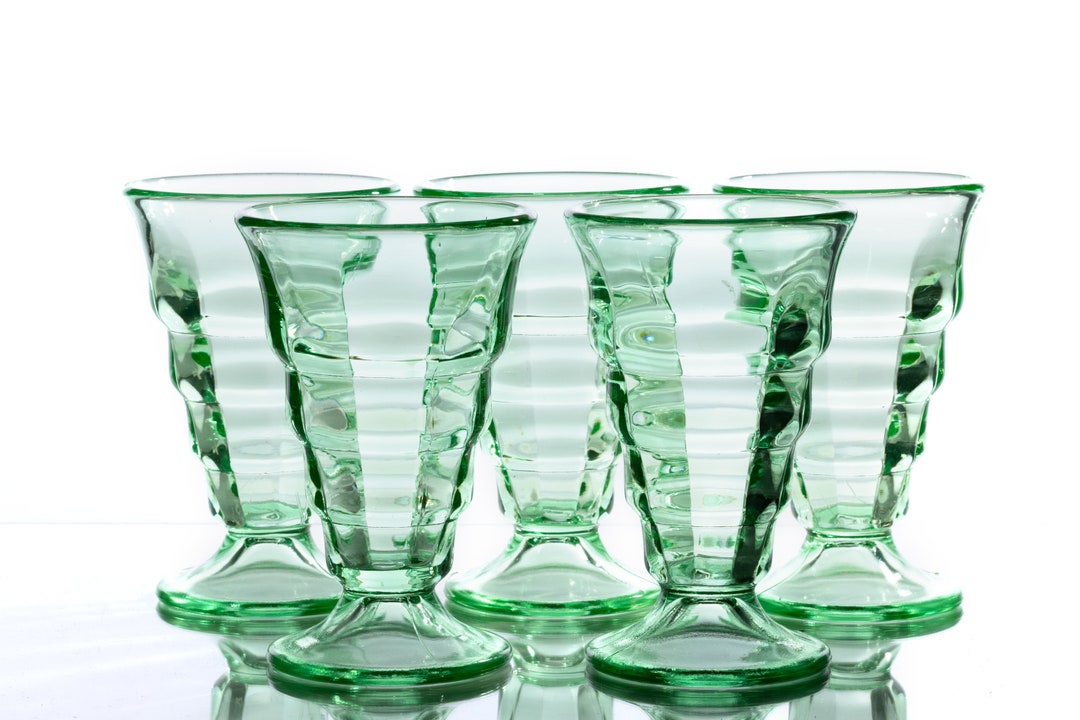 Vintage Green Depression Glass Parfait, Drinking Glass Set of 5 Etsy