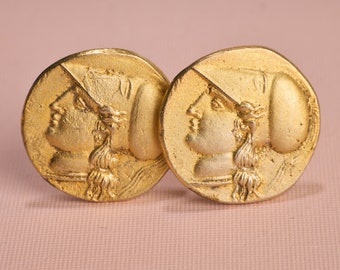 Vintage 800 Silver Gold tone Roman/Greek coin men's cufflinks