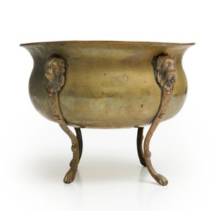 Antique Brass Bowl: Neoclassical Lion Paw Feet Decor (12"x10"x8.5")