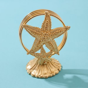 Porta-cartas vintage Florenza em forma de estrela do mar – decoração de mesa em tom dourado náutico, década de 1960