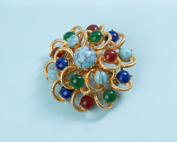 Vintage Gold Tone Wreath Pendant Brooch with Mult… - image 2