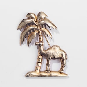 JJ Jonette Gold Tone Camel Under Palm Tree Metal Brooch Pin
