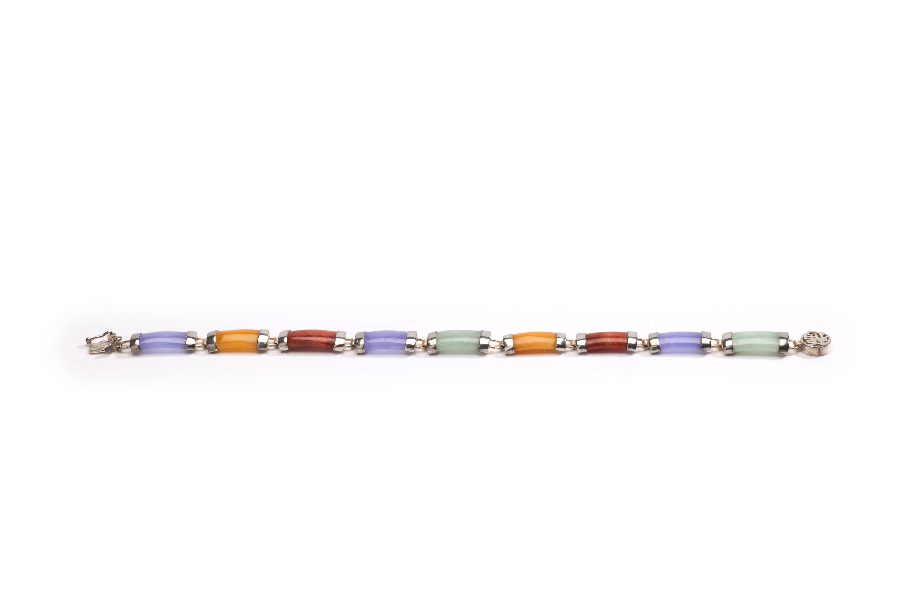 Vintage Multicolor Jade & Sterling Silver Link Bracelet – WW