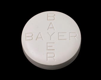 Vintage Bayer Round White Advertising Paperweight Piece 6.5"