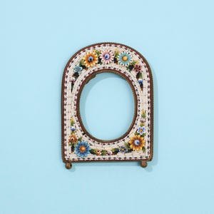 Antique Victorian Micro Mosaic Floral Photo Frame – Petite Oval Brass Frame