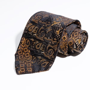 Vintage Givenchy Paris Brown, Yellow, Black Tie, Silk Design
