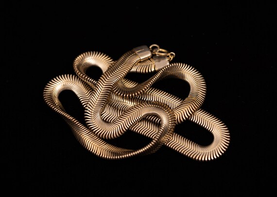 Long 34" Layering Snake Necklace, Gold Tone Chain - image 4