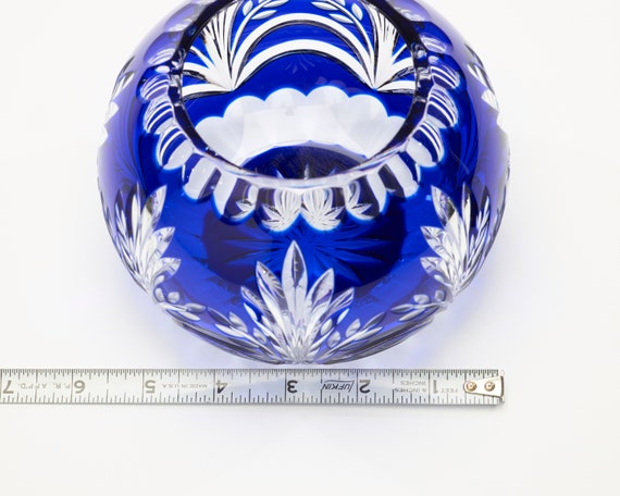 ヴィンテージ コバルトブルー カット クリスタル花瓶：1980年代