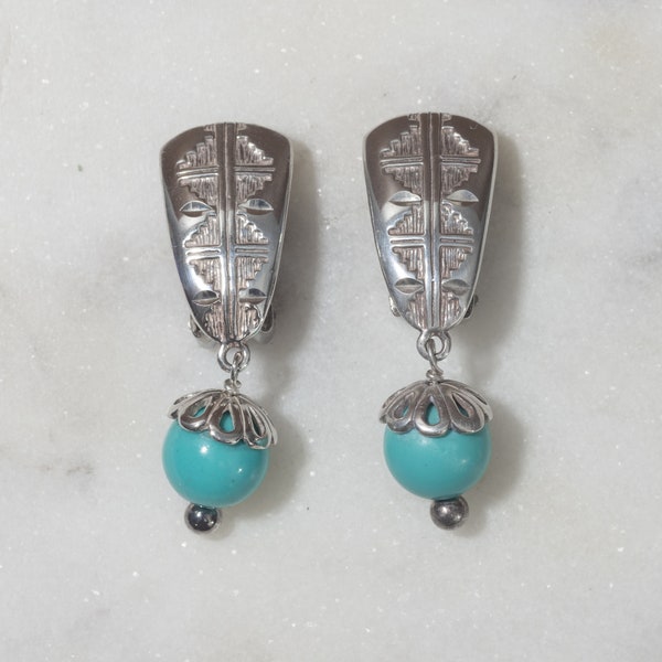 Carolyn Pollack Sterling Silver & Turquoise Bead Drop Earrings
