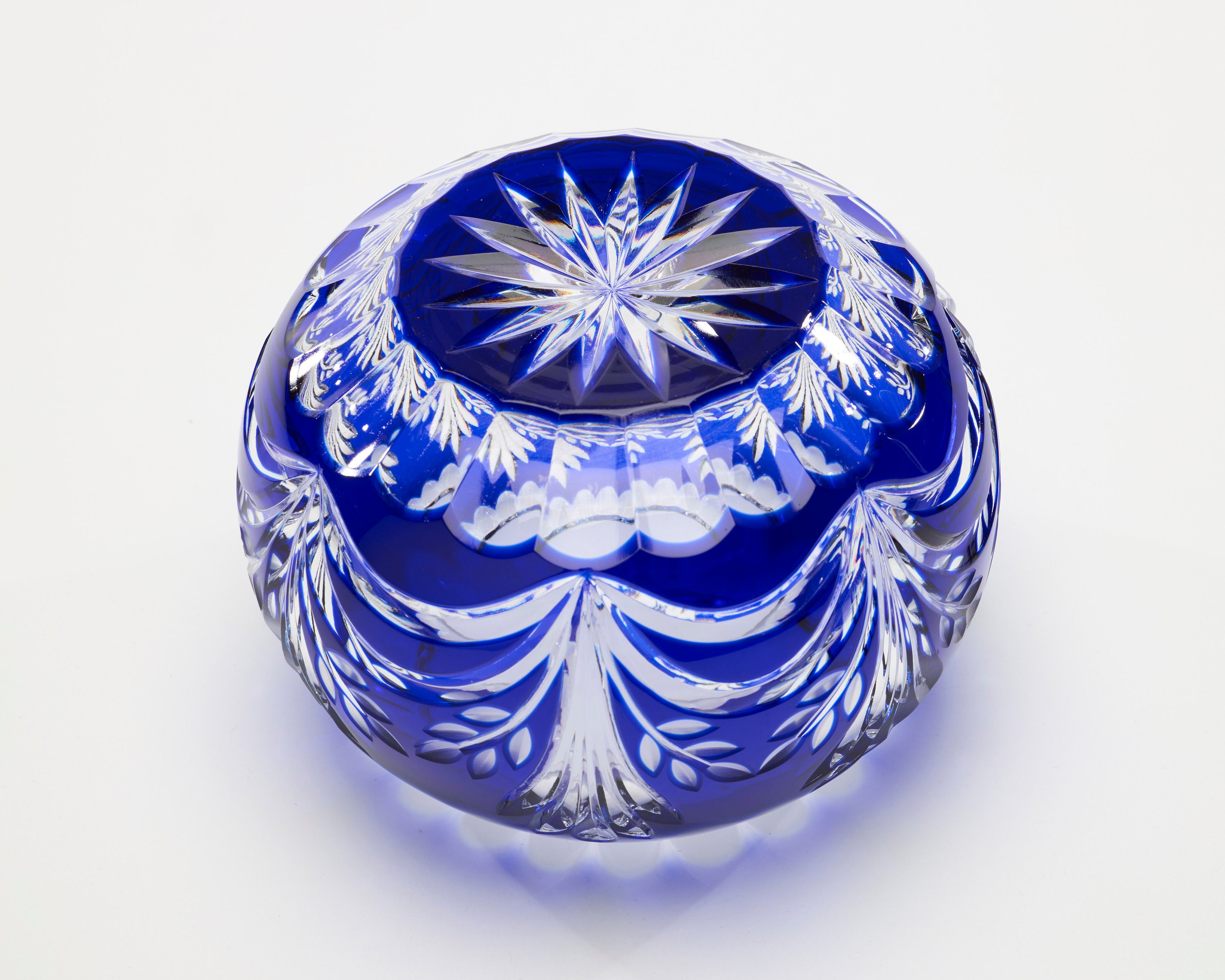 コバルトブルー ハンガリークリスタル 大型花瓶 花器 ヴィンテージ コバルトブルー カット クリスタル花瓶：1980年代