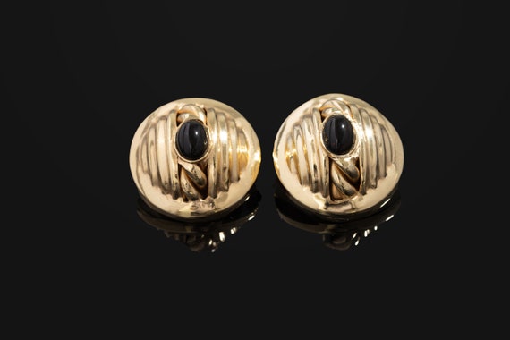 Bijoux Cascio Faux Onyx Clip On Gold Tone Earrings