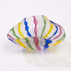 Vintage Murano Art Glass Bowl: Italian Red, Blue, Yellow Swirls (6.5&quot;)
