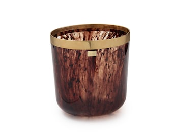 Papelera de tocador vintage de los años 80, chapada en oro de 22 quilates, de mármol Chateau color arándano.