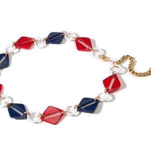 Vintage Belt Geometric Design in Red, White, and Blue. Marked Hong Kong