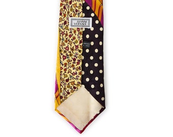 Vintage Gianni Versace Silk Tie - Yellow, Black, and Red Geometric & Polka Dot Design