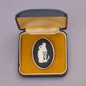 Vintage Wedgwood Jasperware Pin: Sterling Silver Pensive Woman Brooch