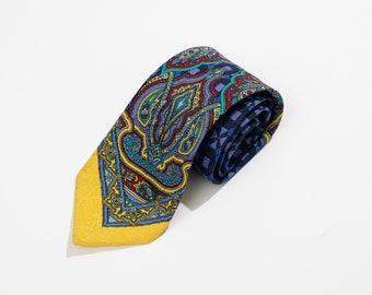 Vintage Gianni Versace Blue Silk Tie Geometric and Paisley Design
