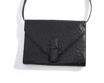 Cape Cobra Genuine Ostrich Large Clutch with Shoulder Strap, Navy