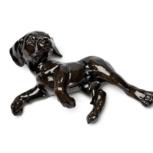 Labrador Puppy Goebel W Germany 30-038-12 Black Porcelain Figurine 12&quot; Vintage Dog Sculpture Collectible