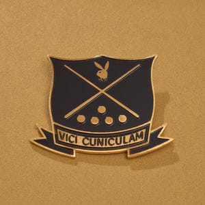 Vintage Playboy Club Vici Cuniculam Billiards Pool Pinback – 2&quot; x 1.5&quot; – Rare Collectible Bunny Logo Pin