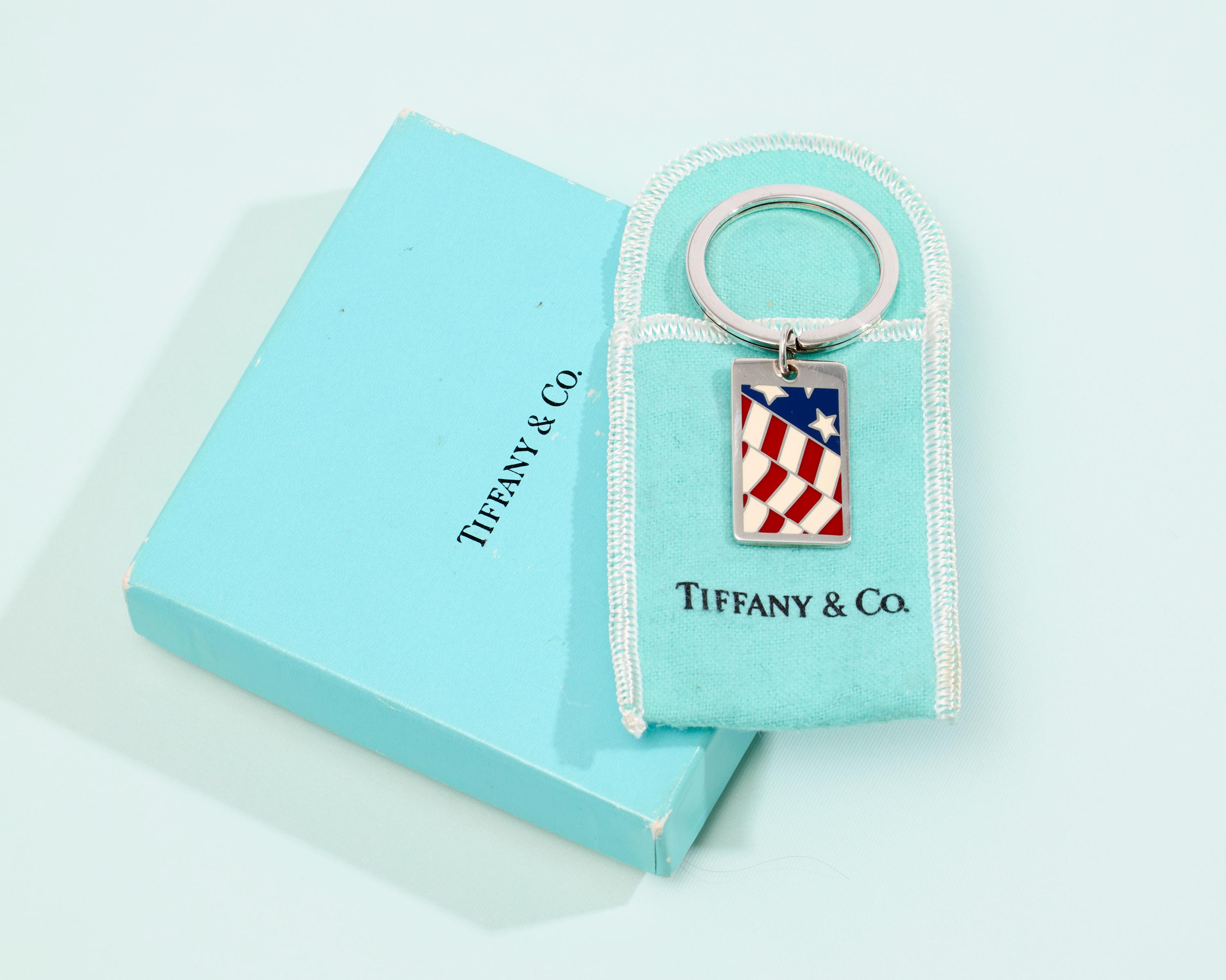 Vintage 1994 Tiffany Enamel, Sterling Silver Waving American Flag