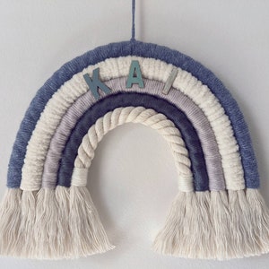 Blue Personalised rainbow wall hanging, nursery rainbow, blue rainbow decor