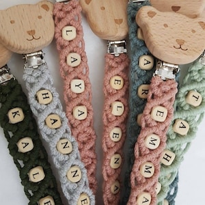 Macrame pacifier chain oeko tex Standard 100 certified. NATURAL PRODUCT Pacifier chain with name gift for birth image 3