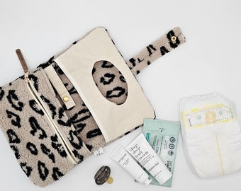 Vintageliebe® | Bolso cambiador XXL de tela Leo Teddy | Bolso cambiador | Bolso cambiador perfecto para llevar | con práctico portachupetes