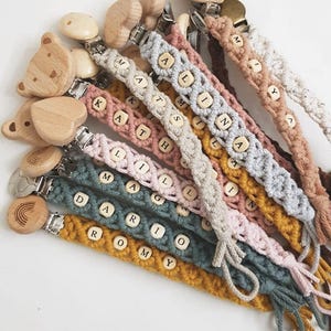 Vintageliebe® macrame pacifier chain with name for girls and boys personalized Oeko Tex Standard 100 certified. NATURAL PRODUCT
