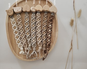 Cadena para chupete de macramé Vintageliebe® con nombre para niñas y niños, personalizada, hecha de algodón natural