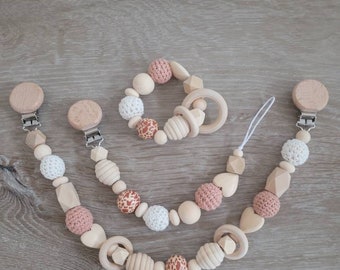 Super nice set NATURAL PRODUCT grasping toy pacifier chain rattle stroller chain SET