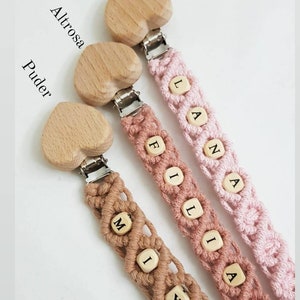 Macrame pacifier chain oeko tex Standard 100 certified. NATURAL PRODUCT Pacifier chain with name gift for birth image 6