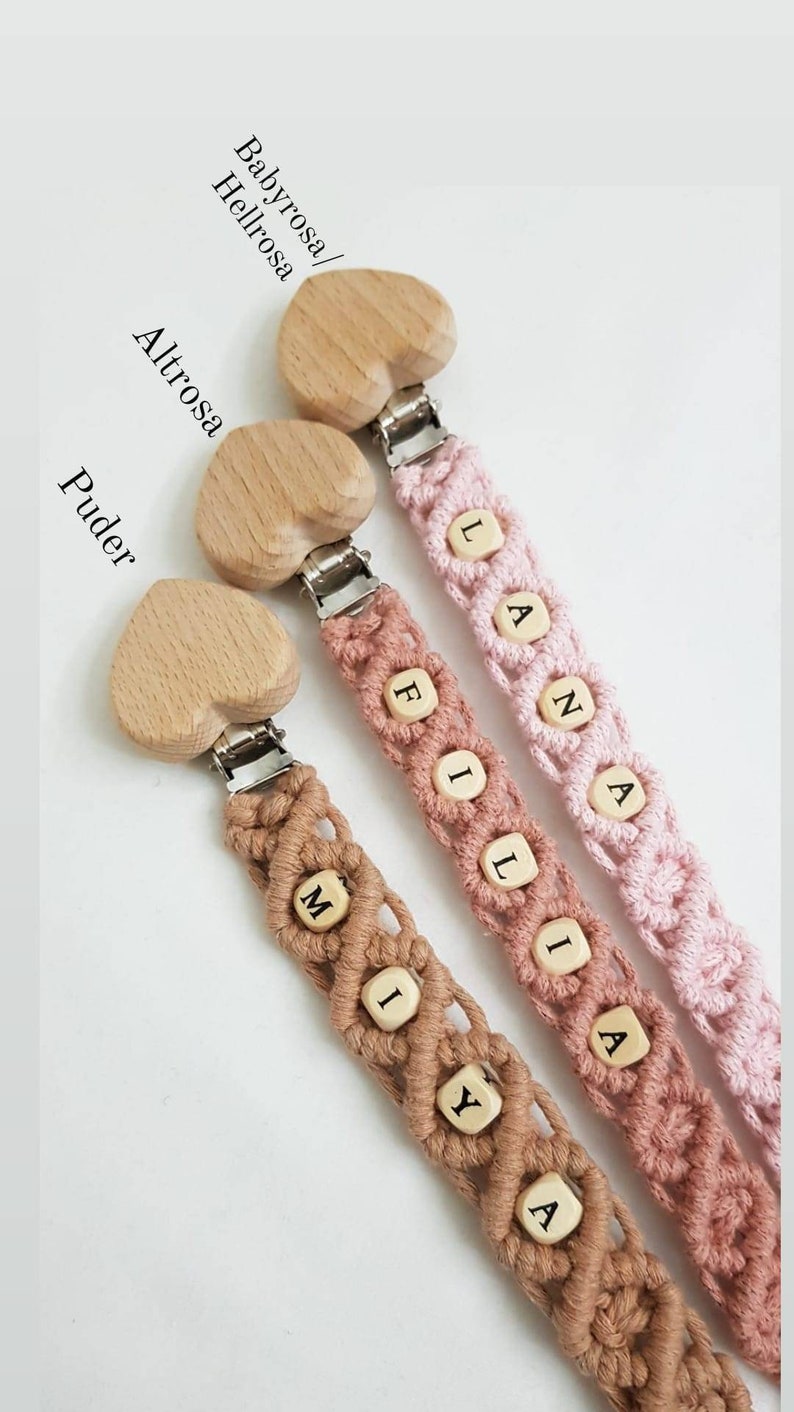 Macrame pacifier chain oeko tex Standard 100 certified. NATURAL PRODUCT Pacifier chain with name gift for birth image 6