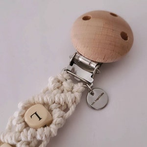 Macrame pacifier chain oeko tex Standard 100 certified. NATURAL PRODUCT Pacifier chain with name gift for birth image 2