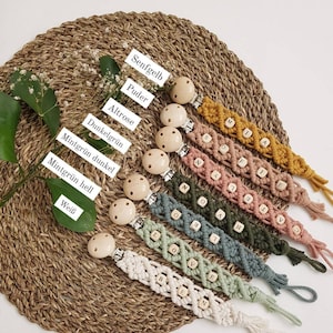 Macrame pacifier chain oeko tex Standard 100 certified. NATURAL PRODUCT Pacifier chain with name gift for birth image 4