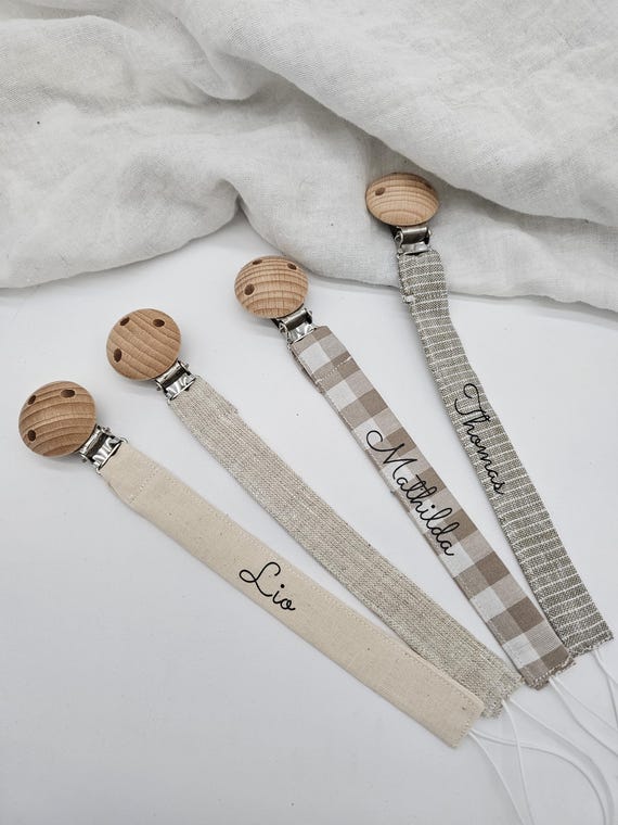 Vintageliebe® | Schnullerkette öko tex Standard 100 zertifiziert aus Baumwolle/ Leinen | schlichte & elegante Schnullerkette mit Namen