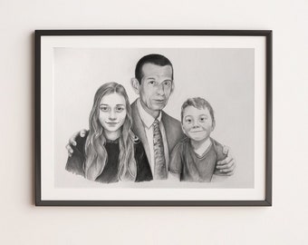 Realistic Pencil Drawing from photo, Personalized Portrait, Custom Gift - Birthday, Wedding, Anniversary Present, Family illustration sketch