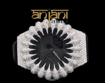 Iced Out Moissanite Watch, VVS1 Handmade Silver Bezel