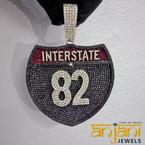 cedOut Customized " 82 PENDANT " 925 Sterling Silver/Vvs1 Moissanite WHITE/BLACK Stones/Pass Tester Moissanite Stones/ Rope Chain Free