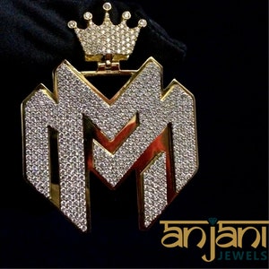 Iced Out &quot; M &quot; Custom VVS1 Moissanite Pendant Silver/Customized Jewelry/Hip Hop pendant, Hip Hop Jewelry, Pass Tester/ One Rope Chain Free