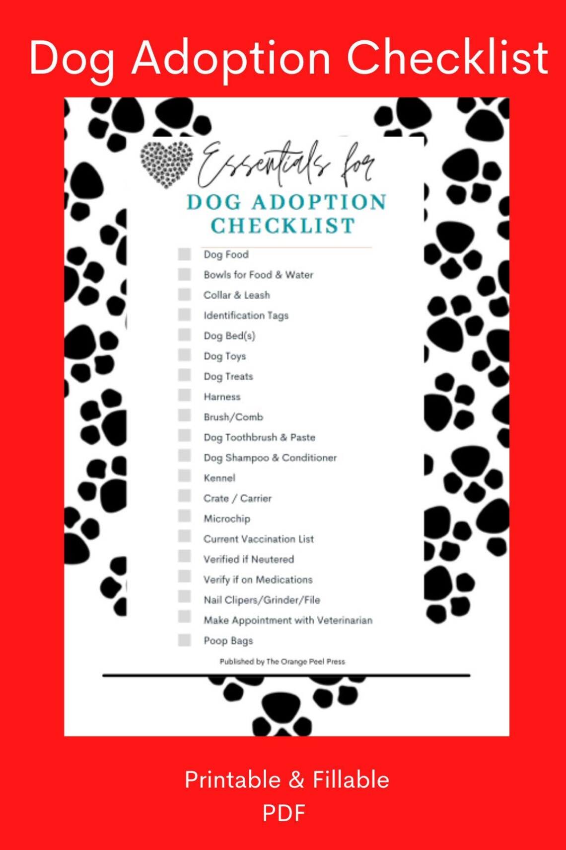 Dog Adoption Checklist Printable and Fillable PDF Etsy