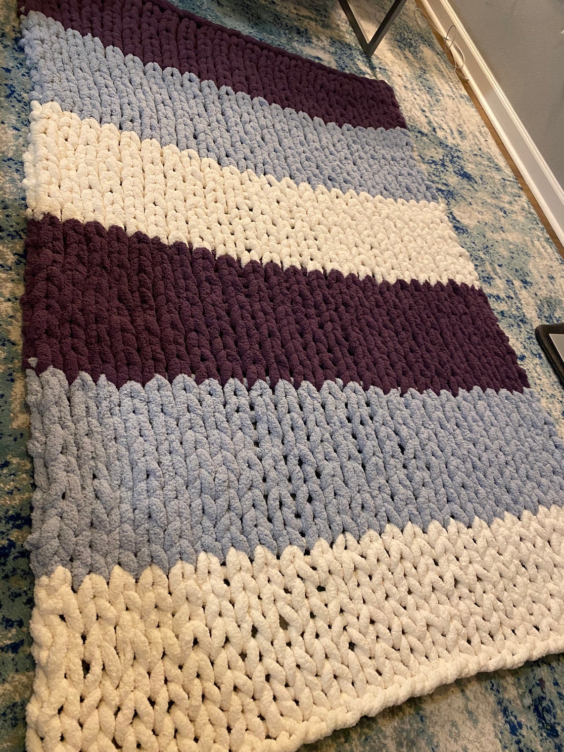 Custom Chunky Knitted Blanket with Bernat Big Yarn. Natural Etsy