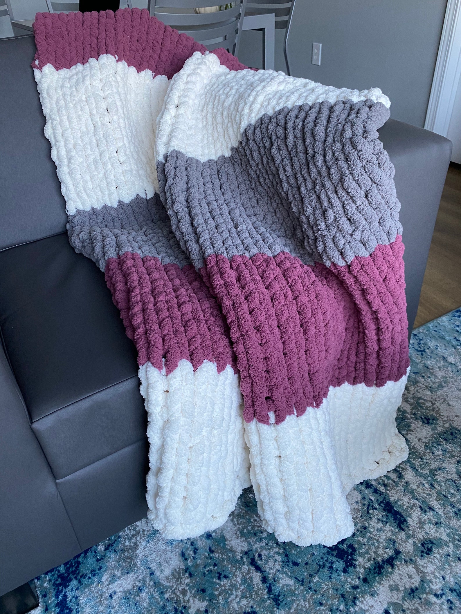 Custom Chunky Knitted Blanket with Bernat Big Yarn. Natural Etsy