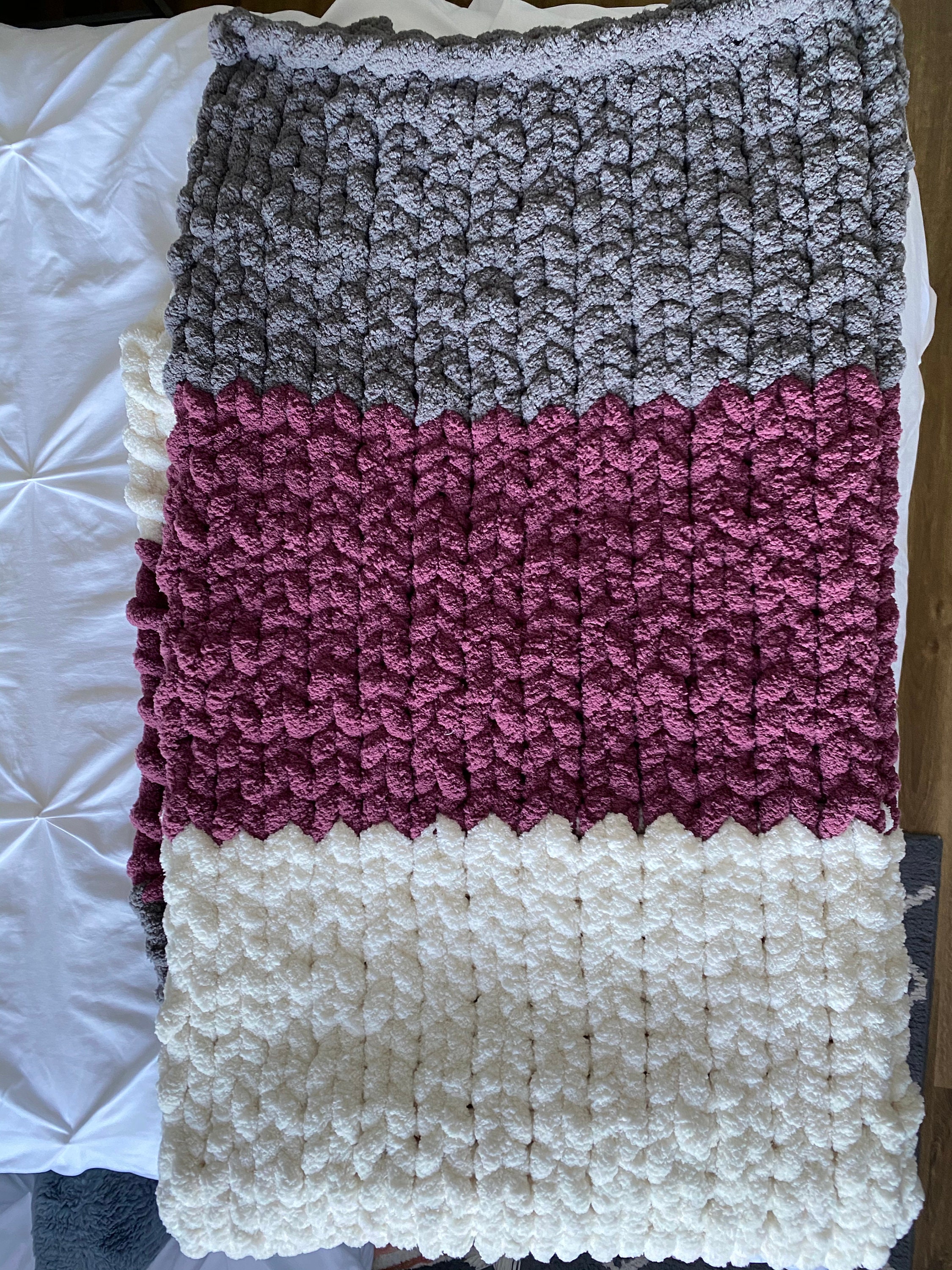Custom Chunky Knitted Blanket with Bernat Big Yarn. Natural Etsy