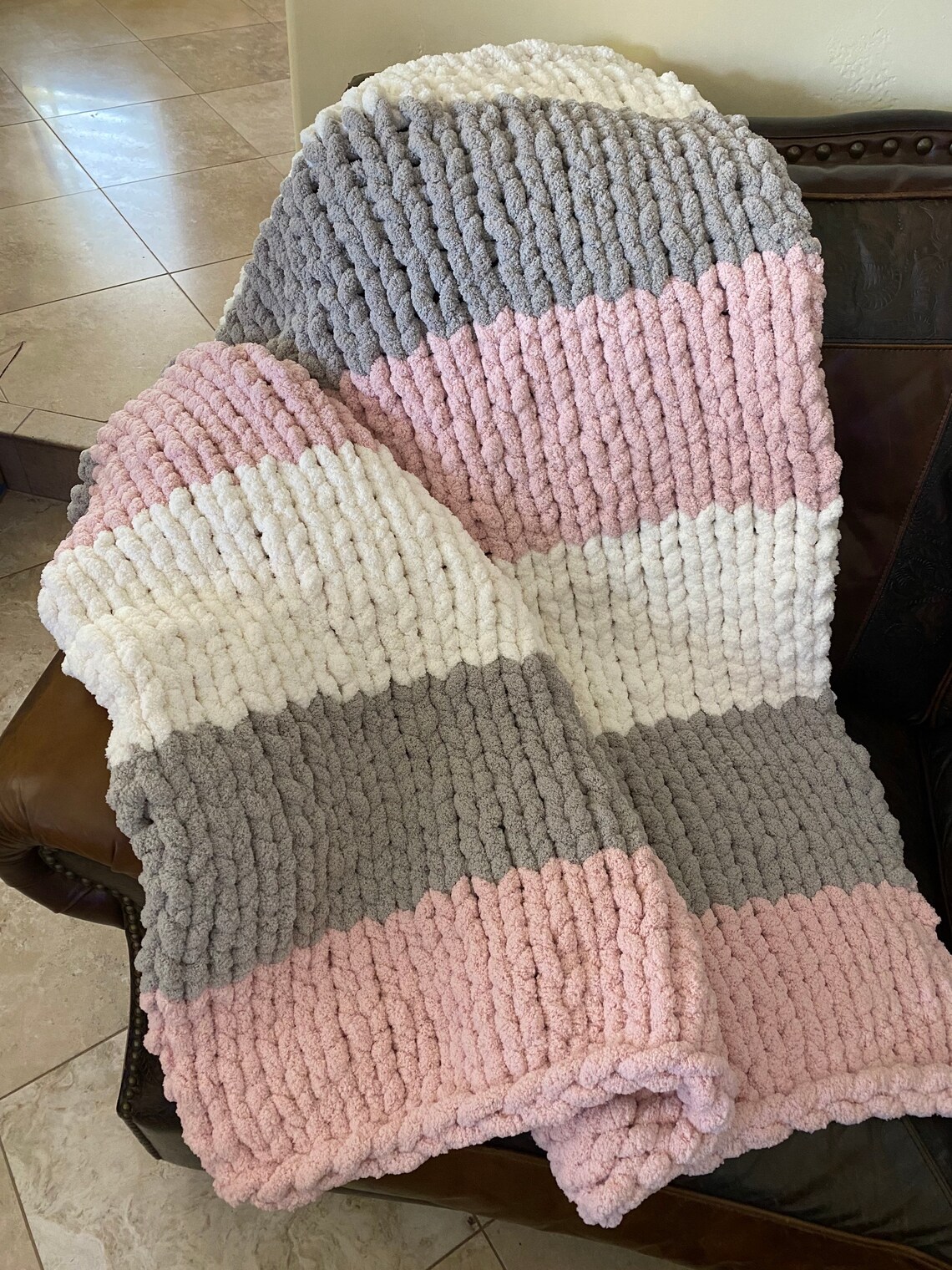 Custom Chunky Knitted Blanket with Bernat Big Yarn. Natural Etsy