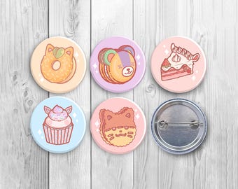 Lindo Animal Crossing New Horizons Button Pins Pack / Pastel ACNH Food Metal 38mm Badges Set / Kawaii Cool Accesorios