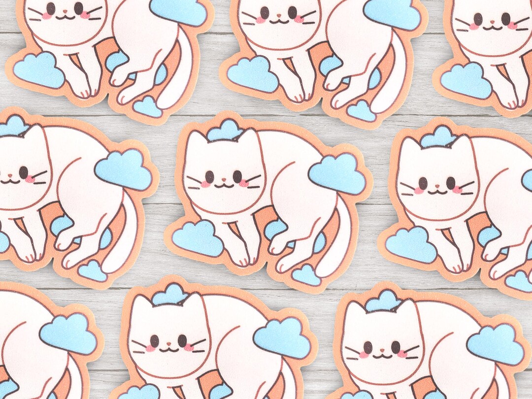 Glitter Cloud Cat Sticker | Kawaii Journal Laptop Decal - Etsy Australia