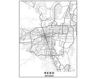 Reno Nevada karta, Nevada karta, Reno karta, Nevada konst, utskrivbar, USA karta, digital karta, Reno, Nevada, stadskarta, hemstadskarta, anpassad karta